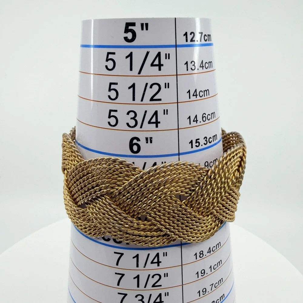 Vintage Gold Tone Braided Mesh Cuff‎ Bracelet Woven Knot Chunky Statement Boho